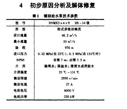 辅助给水泵转子弯曲故障